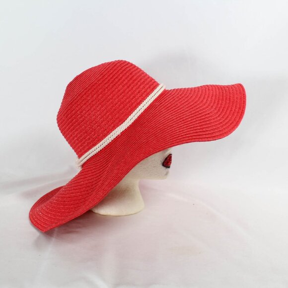 NWT Women\'s Large Red Coral Floppy Hat with Cream Braided Trim and Gold Beads main image 8